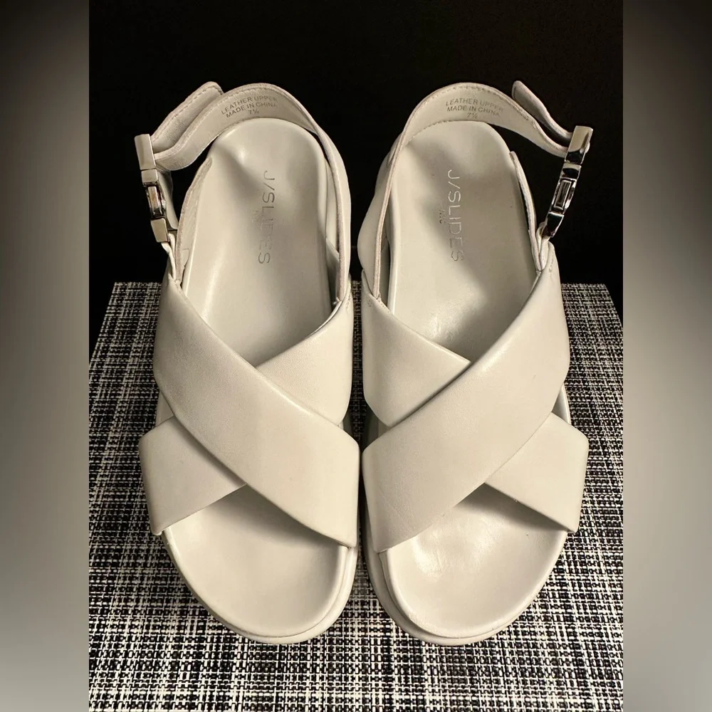 J/SLIDES White Cross-Strap Platform Slingback Sandals